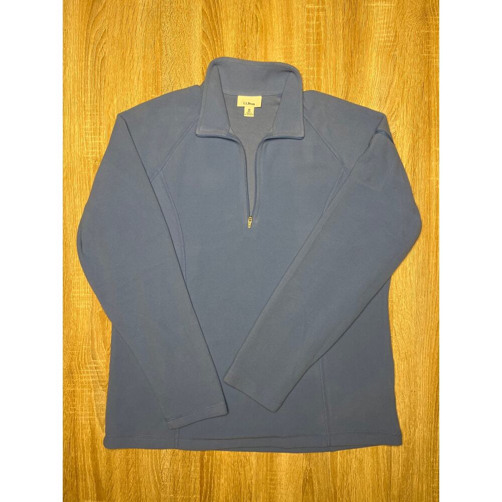 LL Bean Sweater Womens Blue 1/4 Zip 100% Polyester Fleece Mock Neck M